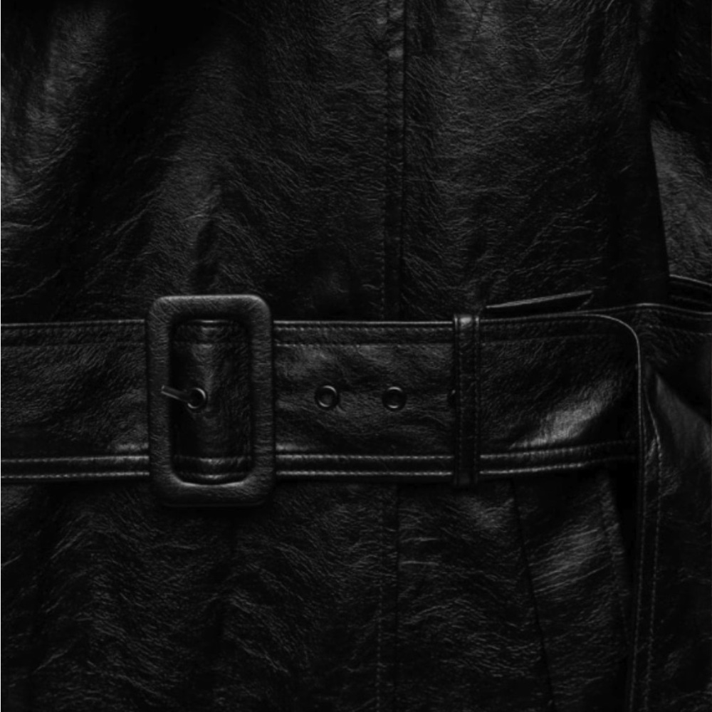 ZARA BELTED FAUX LEATHER TRENCH COAT - Picture 7 of 8